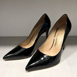 Black patent leather Ferragamo heels 7.5